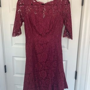 Eliza J Lace Fit and Flare Dress, Size 2, Burgundy